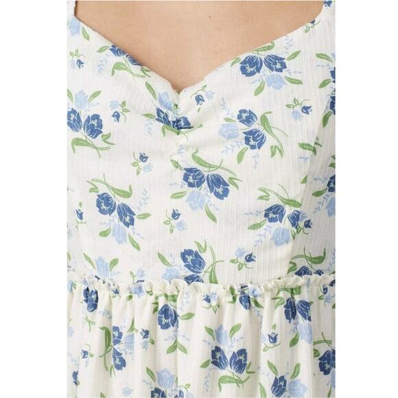 Sweet Baby Jamie Ivory Floral Print Tiered 3/4 Sleeve Midi Dress Size Medium - Picture 3 of 15